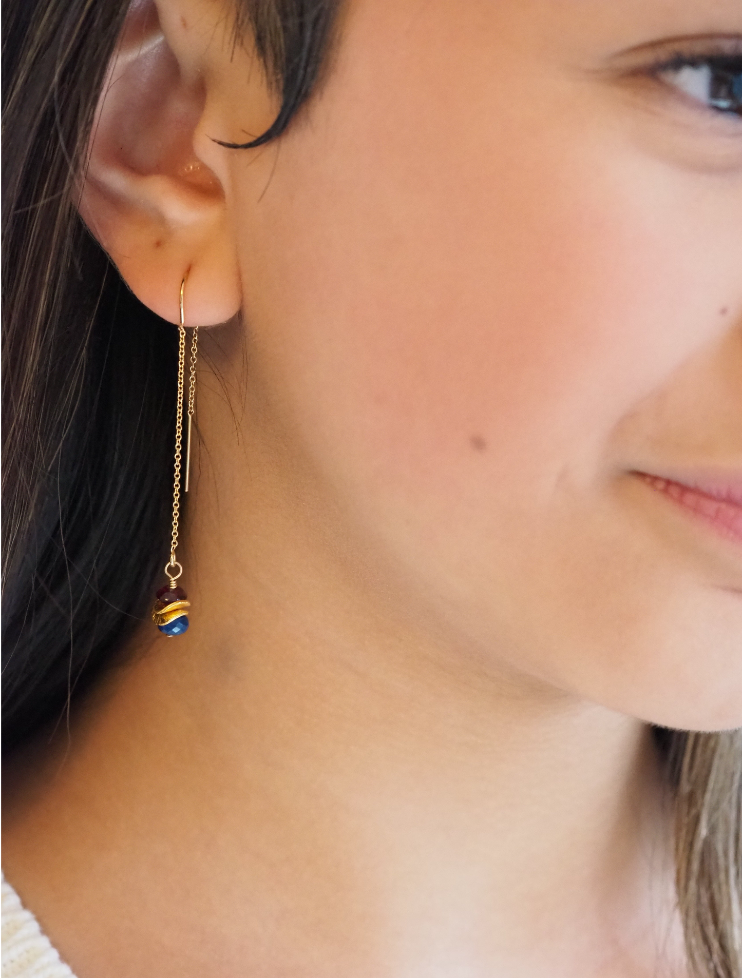 GOLD THREADER GEMSTONE EARRINGS - Hibiscusdays Jewellery
