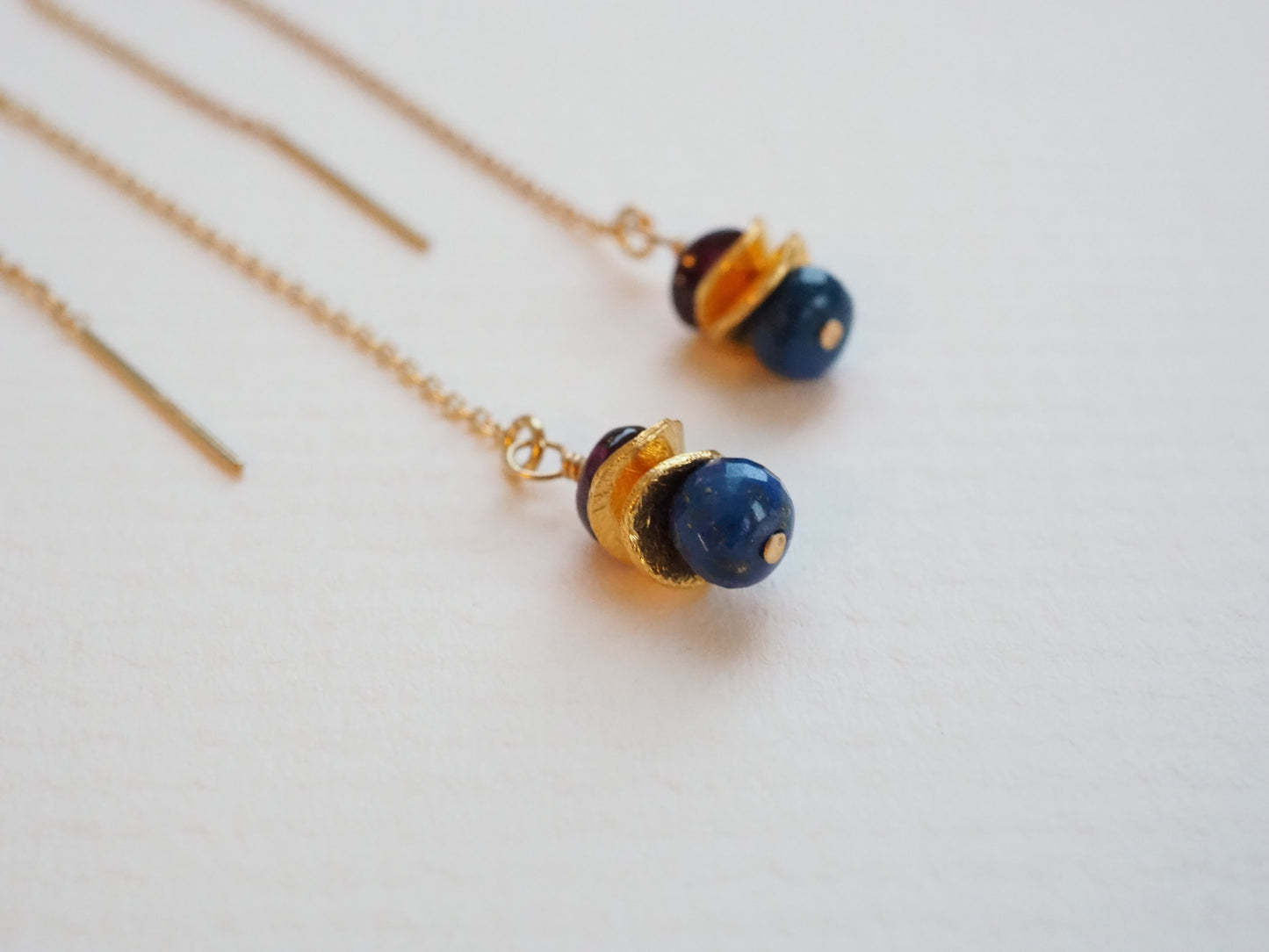 GOLD THREADER GEMSTONE EARRINGS - Hibiscusdays Jewellery