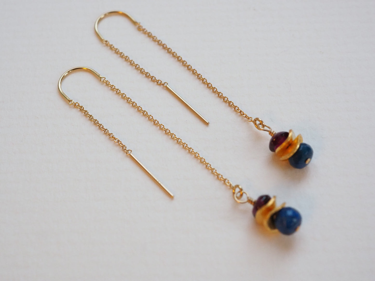 GOLD THREADER GEMSTONE EARRINGS - Hibiscusdays Jewellery