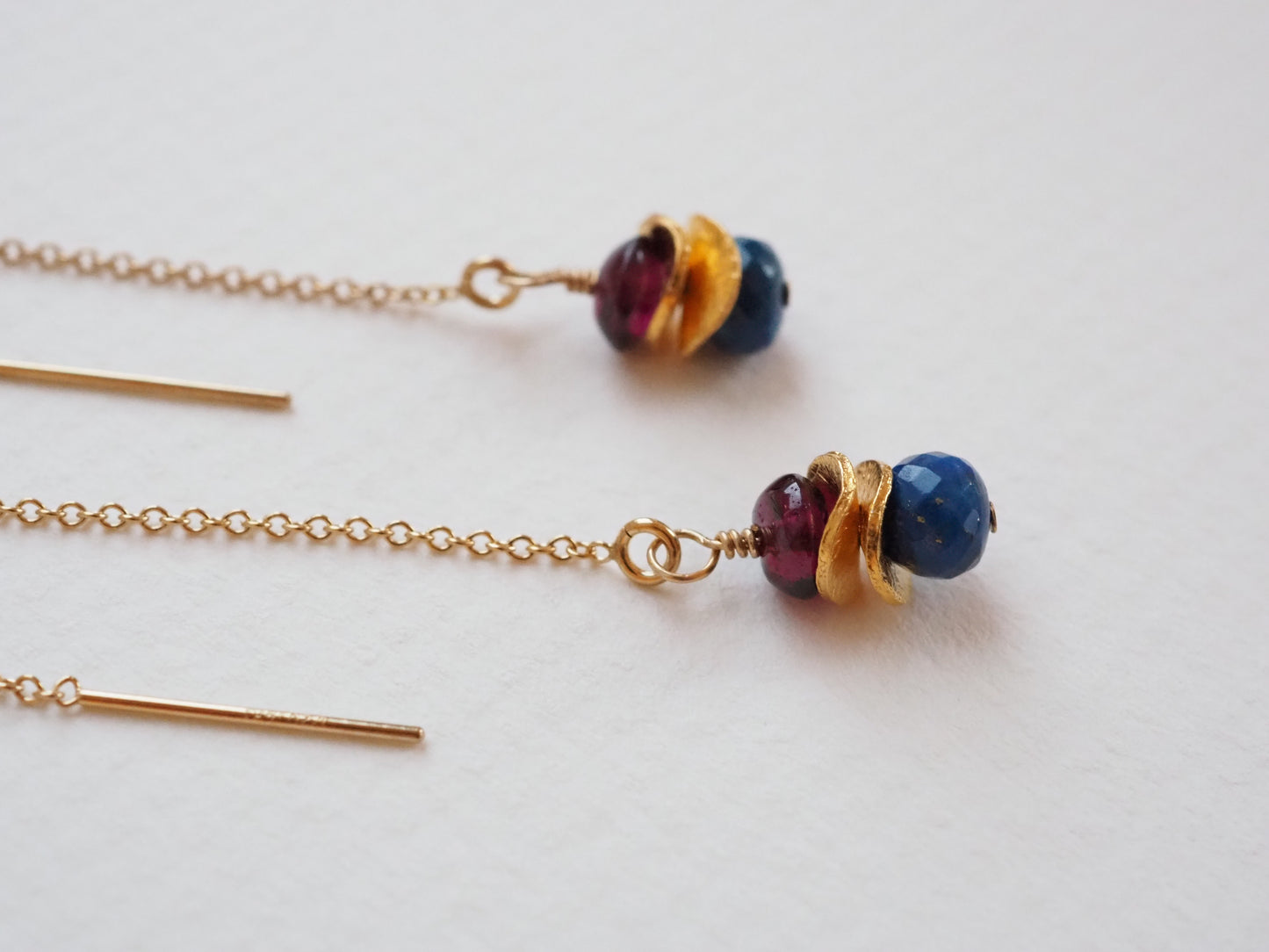 GOLD THREADER GEMSTONE EARRINGS - Hibiscusdays Jewellery