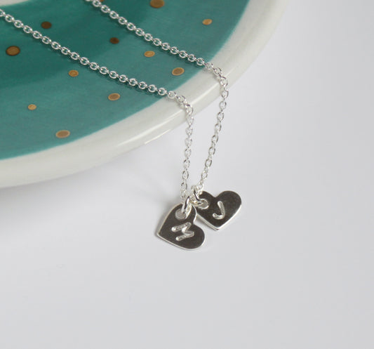 TINY STAMPED HEART INITIAL NECKLACE