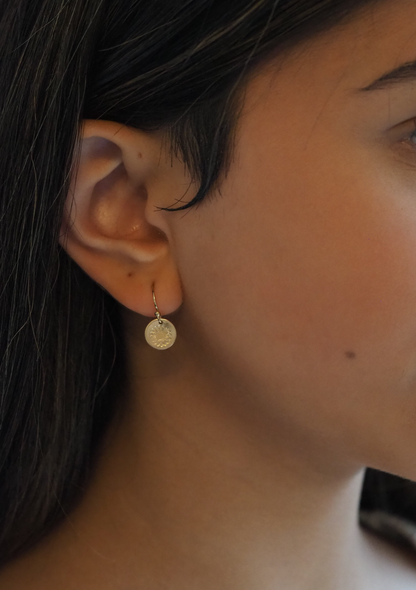 GOLD DISC SUNFLOWER HAND STAMPED EARRINGS