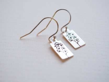 SILVER HAND STAMPED FLORAL TAG EARRINGS