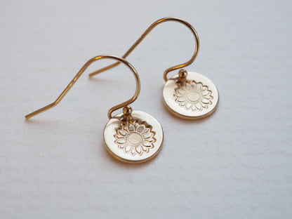 GOLD DISC SUNFLOWER HAND STAMPED EARRINGS