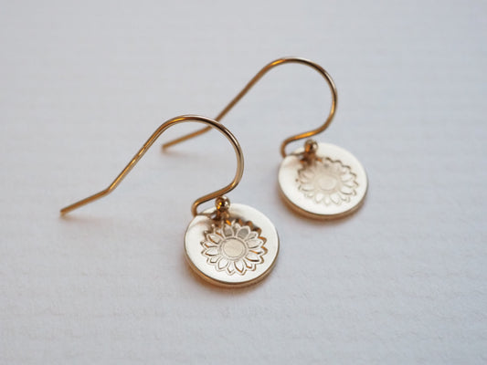 GOLD DISC SUNFLOWER HAND STAMPED EARRINGS