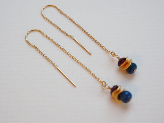 GOLD THREADER GEMSTONE EARRINGS