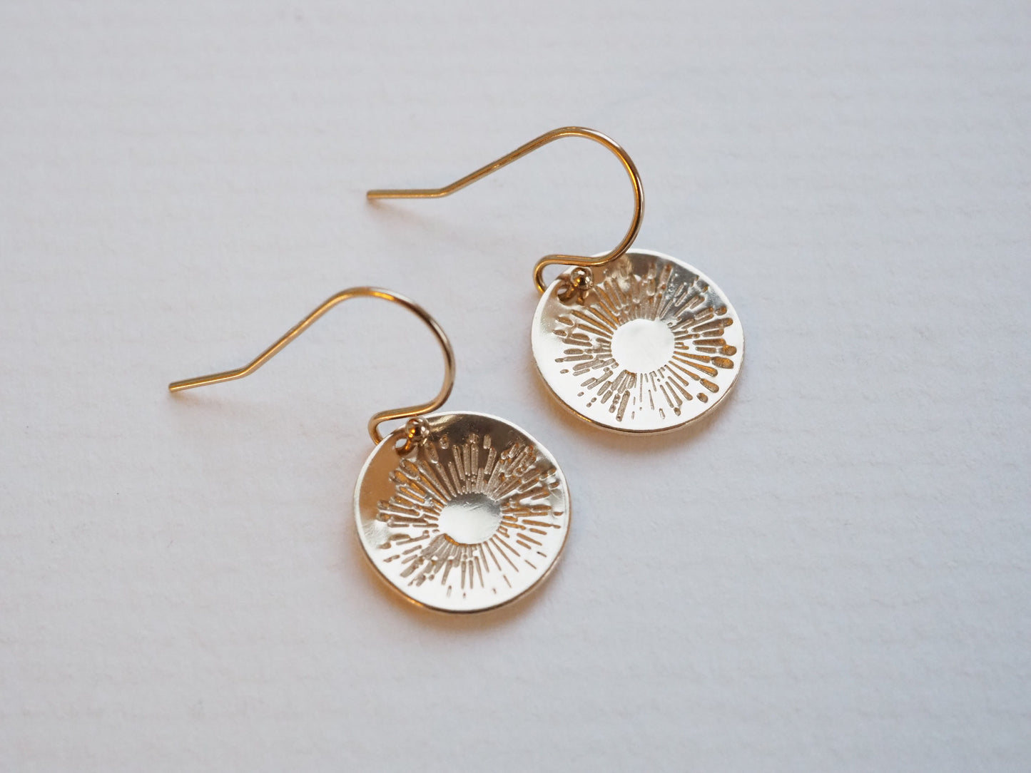 GOLD DISC SUNBURST EARRINGS HAND STAMPED