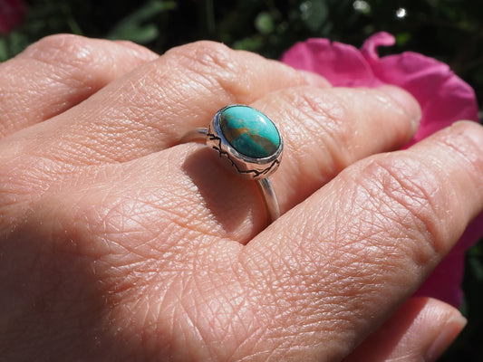 TURQUOISE AND STERLING SILVER RING SIZE UK N