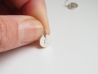 HAND STAMPED INITIAL DISC 8MM CHARM STERLING SILVER