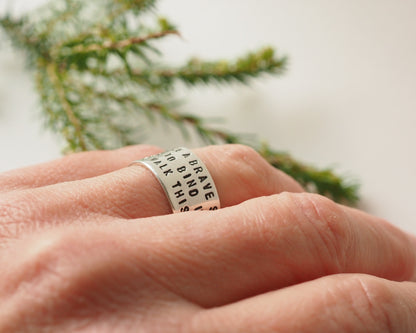 Silver ring - wide band - personalised - handstamped