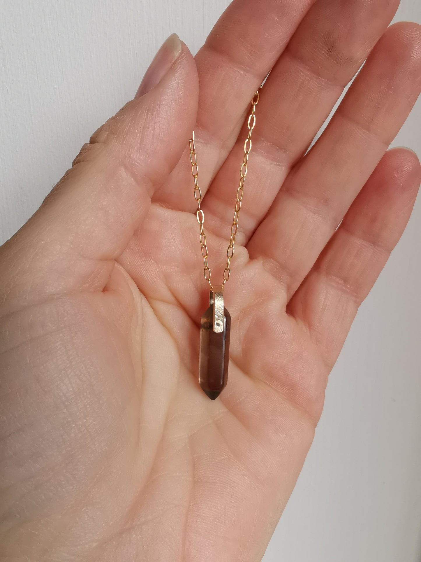 SMOKEY QUARTZ POINT GOLD FILLED GEMSTONE NECKLACE