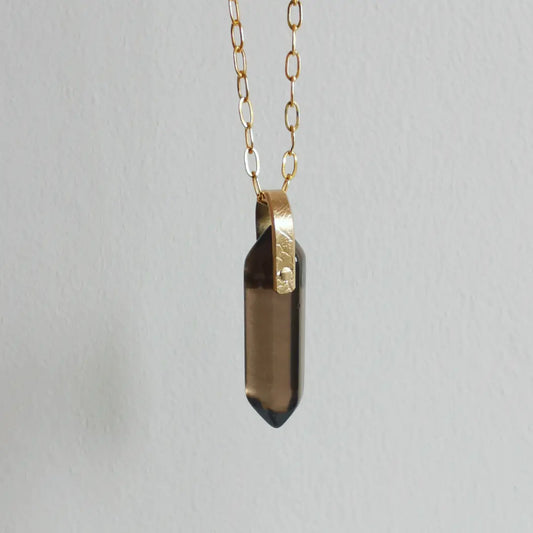 SMOKEY QUARTZ POINT GOLD FILLED GEMSTONE NECKLACE