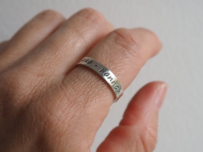 STERLING SILVER HANDSTAMPED RING PERSONALISED NAME RING